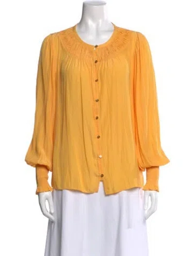 Pre-owned Ramy Brook Crew Neck Long Sleeve Blouse In Yellow