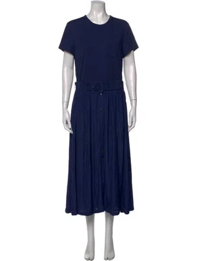 Pre-owned Ramy Brook Crew Neck Midi Length Dress In Blue
