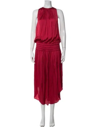 Pre-owned Ramy Brook Crew Neck Midi Length Dress In Burgundy