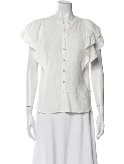 Pre-owned Ramy Brook Crew Neck Short Sleeve Blouse In White