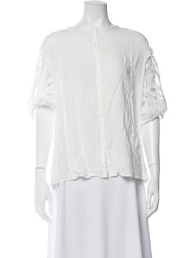 Pre-owned Ramy Brook Crew Neck Short Sleeve Blouse In White