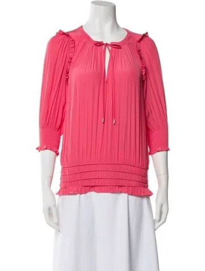 Pre-owned Ramy Brook Crew Neck Three-quarter Sleeve Blouse In Pink