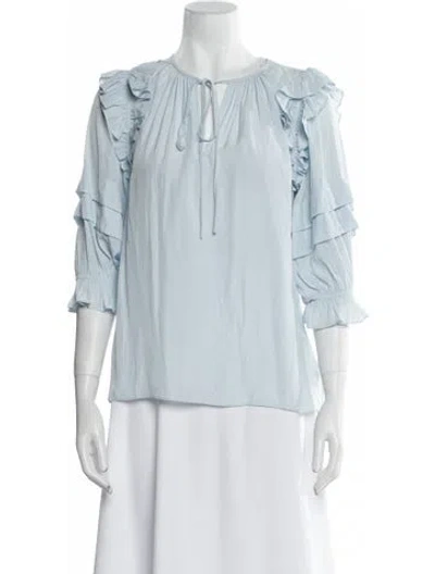 Pre-owned Ramy Brook Crew Neck Three-quarter Sleeve Blouse W/ Tags In Blue