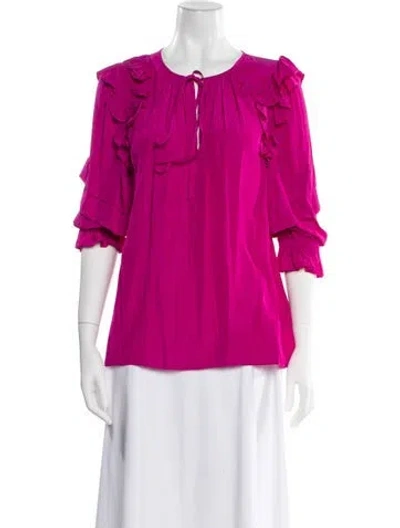 Pre-owned Ramy Brook Crew Neck Three-quarter Sleeve Blouse W/ Tags In Pink