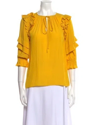 Pre-owned Ramy Brook Crew Neck Three-quarter Sleeve Blouse W/ Tags In Yellow