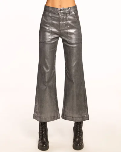Ramy Brook Cropped Metallic Clifford In Gunmetal Metallic Denim