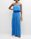 Ramy Brook Cynthia Embroidered Strapless Maxi Dress In Serene Bluewhite Combo