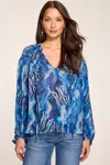 Ramy Brook Cynthia Printed Tie Neck Top In Patchwork Python
