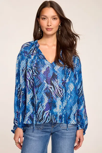Ramy Brook Cynthia Printed Tie Neck Top In Patchwork Python