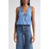 Ramy Brook Daisy Embroiderd Wrap Front Top In Blue