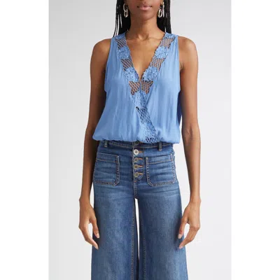 Ramy Brook Daisy Embroiderd Wrap Front Top In Blue
