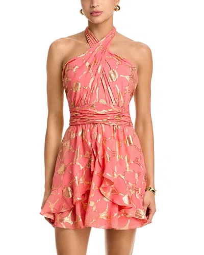 Ramy Brook Reuben Metallic Daisy Print Mini Halter Dress In Pink