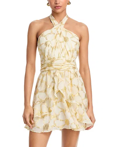 Ramy Brook Reuben Metallic Daisy Print Mini Halter Dress In White