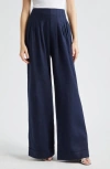 Ramy Brook Dalia Pleated Wide Leg Pants In Spring Navy