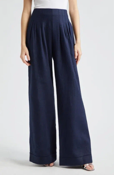 Ramy Brook Dalia Pleated Wide Leg Trousers In Spring Navy