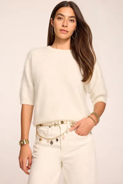Ramy Brook Dana Cashmere Short Sleeve Sweater In Ivory