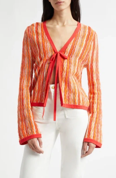 Ramy Brook Daniela Stripe Cardigan In Orange