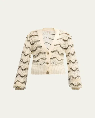 Ramy Brook Daniella Wavy Striped Cardigan In Ivory Olive Combo Wavy Stripe