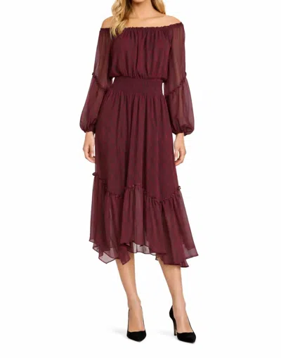 Ramy Brook Danna Smocked Waist Chiffon Midi Dress In Wine And Black Print In Brown