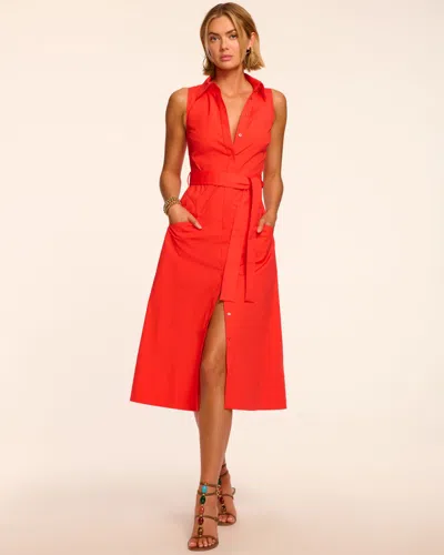 Ramy Brook Darcey Cotton Poplin Sleeveless Midi Dress In Red