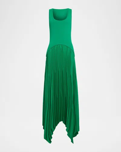 Ramy Brook Davinia Pleated Drop-waist Maxi Dress In Green