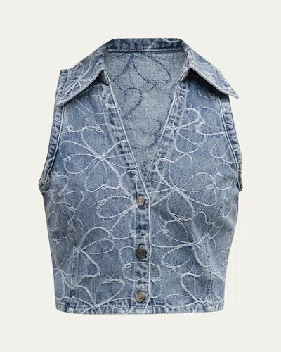 Ramy Brook Deacon Floral-embroidered Denim Vest In Indigo Emb Floral Denim