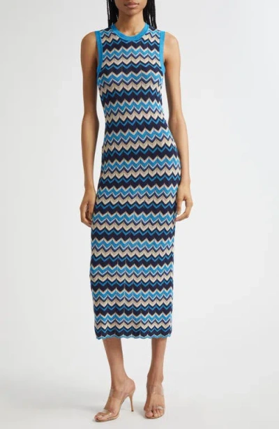 Ramy Brook Declan Metallic Chevron Stripe Cotton Blend Sweater Dress