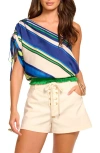 Ramy Brook Delara Stripe Satin One-shoulder Top In Blue