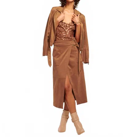 Ramy Brook Delphia Faux Suede Midi Wrap Skirt In Brown In Neutral