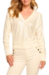Ramy Brook Delphina Sequin V-neck Long Sleeve Top In Neutral