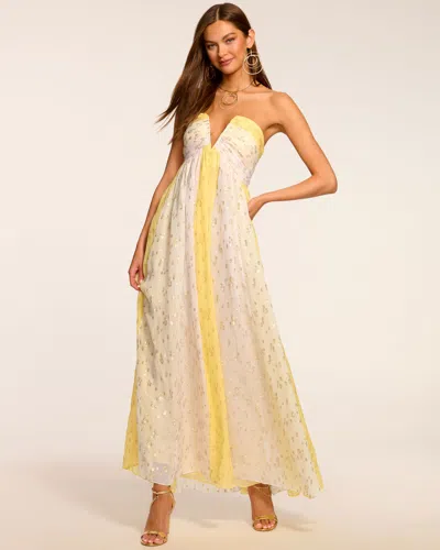 Ramy Brook Demi Strapless Jacquard Gown In Lemon Multi