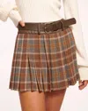 Ramy Brook Derrick Pleated Belted Mini Skirt In Saddle Plaid In Multi