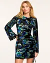 Ramy Brook Dexter Metallic Floral Long Sleeve Mixed Media Minidress In Lapis Floral
