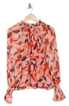Ramy Brook Deyna Long Sleeve Top In Flame Orange Combo