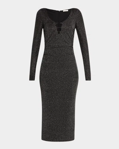 Ramy Brook Dierdre Metallic Striped Midi Dress In Black/silver
