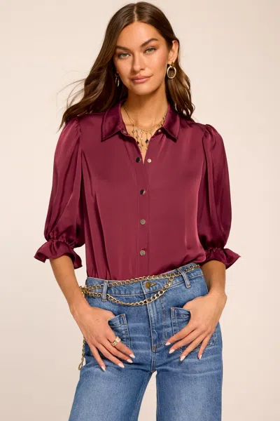Ramy Brook Dina Button Down Bodysuit Cranberry In Burgundy