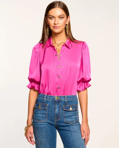 Ramy Brook Dina Button Down Bodysuit In Magenta