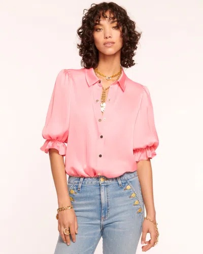 Ramy Brook Dina Button Down Bodysuit In Pink Tulip