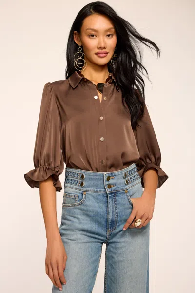 Ramy Brook Dina Button Down Bodysuit Sepia In Brown