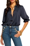 Ramy Brook Dina Matte Satin Bodysuit In Navy Gold