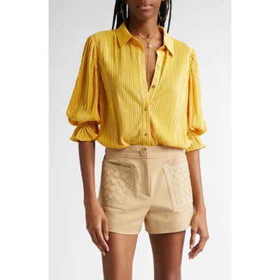 Ramy Brook Dina Pleated Bodysuit In Daisy Yellow Pleated