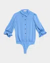 Ramy Brook Dina Button Down Bodysuit In Blue