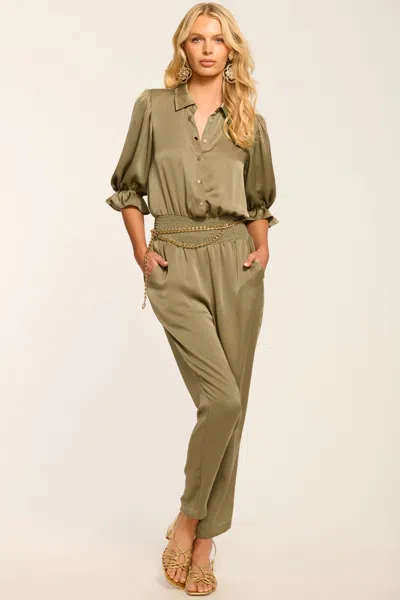 Ramy Brook Dina Short Sleeve Button Down Jumpsuit In Brown