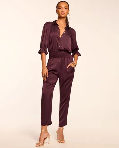 Ramy Brook Dina Short Sleeve Button Down Jumpsuit In Purple