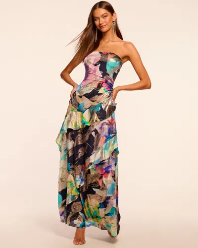 Ramy Brook Dominika Strapless Jacquard Gown In Spring Navy Marble