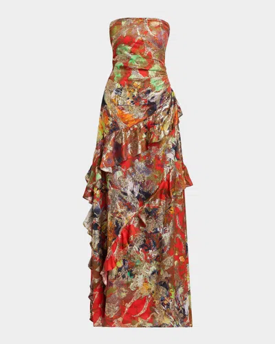 Ramy Brook Dominika Strapless Metallic Ruffle Gown