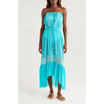 Ramy Brook Dorian Strapless Semisheer Cover-up Maxi Sundress In Blue