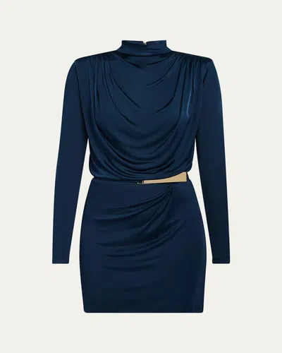 Ramy Brook Dorina Draped Mock-neck Mini Dress In Navy