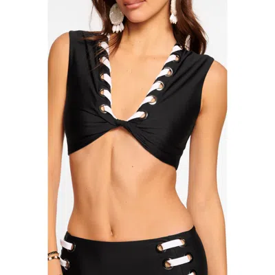 Ramy Brook Dorothea Twisted Lace-up Bikini Top In Black W/ White Lacing