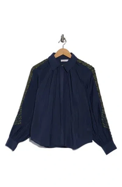 Ramy Brook Dorothy Beaded Embroidered Button-up Shirt In Blue